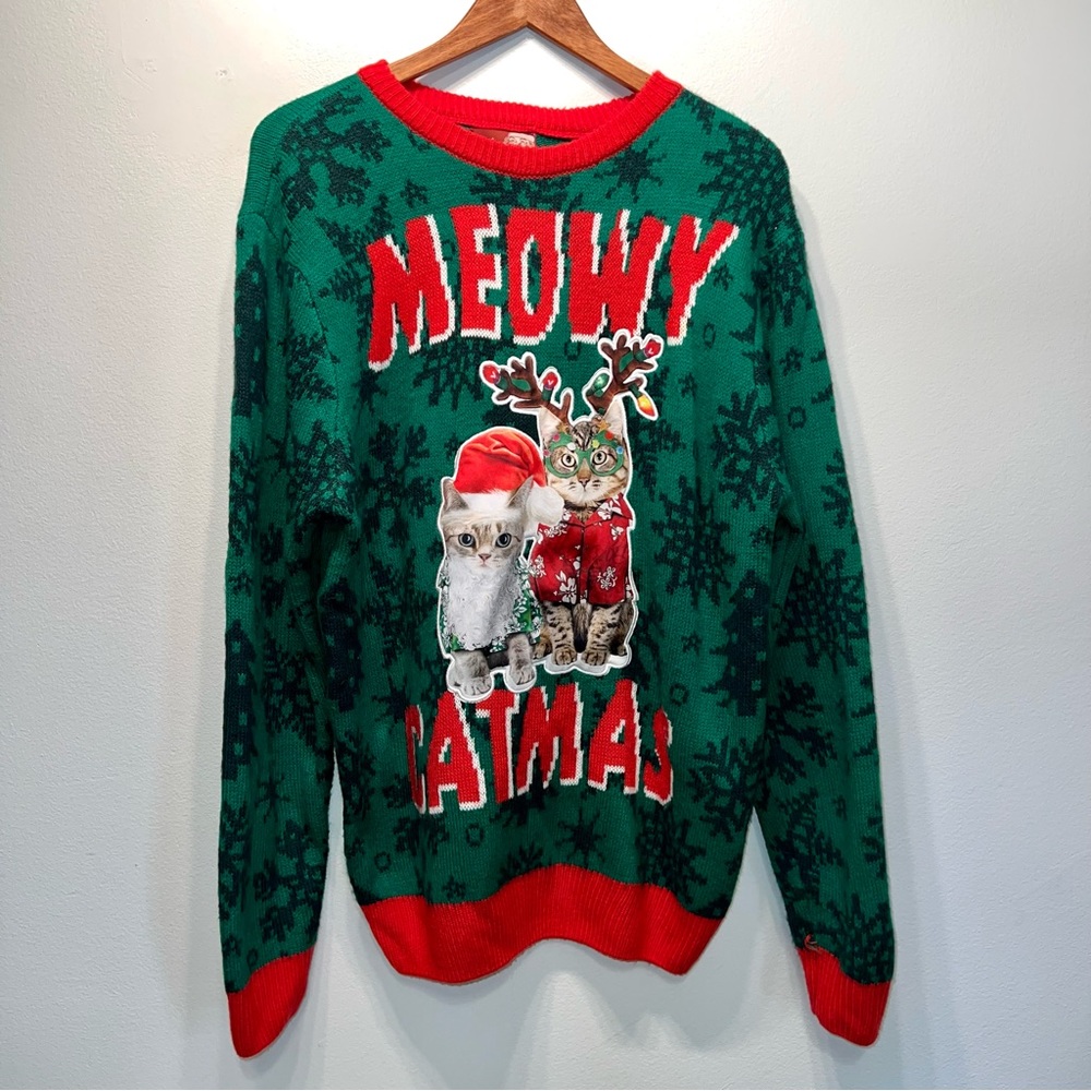 Party Sweater Dec 25th Womens Sz Medium Meowy Catmas Cat Ugly Christmas Sweater